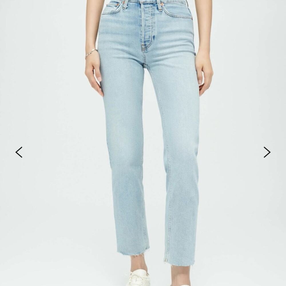 RE/DONE 70’s Stove Pipe high rise straight leg crop jean in light wash sz 32